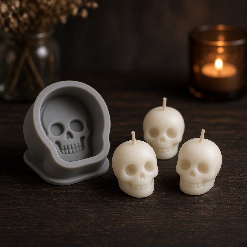 Silicone skull mold with tiny candles